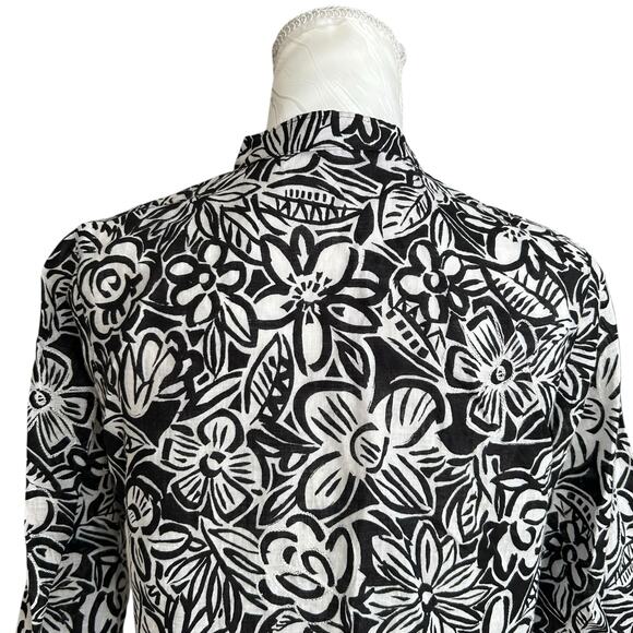 Laura Ashley Petite Black White 100% Linen Shirt Womens Sz PM Embroidered Loose - Picture 14 of 16